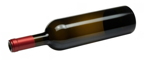 Brown glass wine bottle with red cap isolated on a transparent background