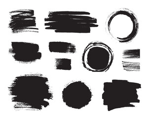 Vector Abstract Black Circle Chalk Texture Stain Set