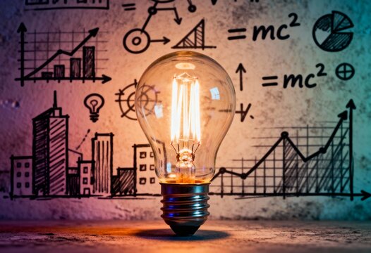 problem solving and creativity concept with illuminated bulb and data charts for business planning