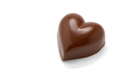 Beautifully crafted 3D chocolate heart isolated on white background, smooth glossy texture, romantic sweet dessert element for Valentine’s Day, love, gifts and confectionery themes