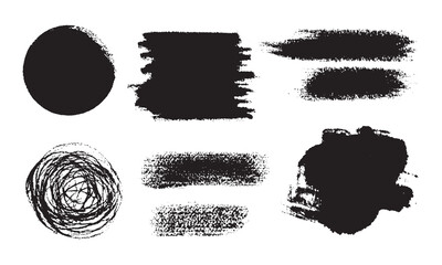 Vector Abstract Black Circle Chalk Texture Stain Set