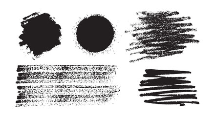 Vector Abstract Black Circle Chalk Texture Stain Set