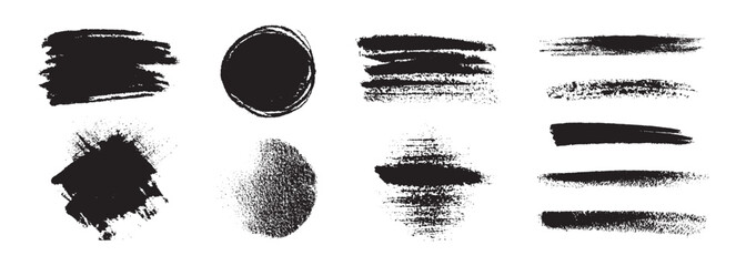 Vector Abstract Black Circle Chalk Texture Stain Set