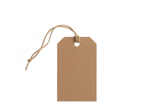 Brown paper tag with twine isolated on a transparent background - Powered by Adobe
