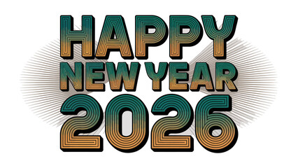 Happy New Year 2026 Typography: An energetic and forward-looking typography-based image, heralding the arrival of 2026.