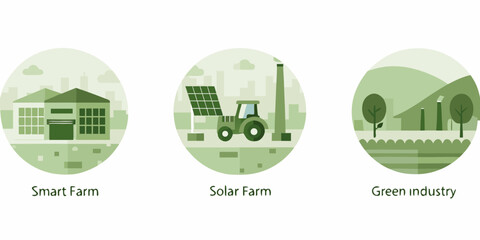 Sustainable agriculture and industry icons smart farm solar farm green industry