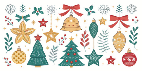 Festive Christmas ornaments and trees create a joyful holiday spirit, perfect for seasonal cheer and cozy winter celebrations