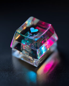 transparent heart keycap with neon glow
