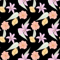 Seamless flowers art on pattern for background and backdrop.