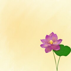 Pink Lotus with leaf on yellow background.