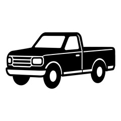 Minimal Pickup Truck Symbol Vector on White.