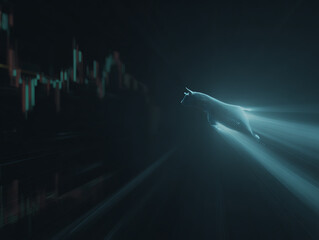 Soaring bull market illustration for financial growth success, stock market trends & investment gains, depicting finance courage and wealth opportunities