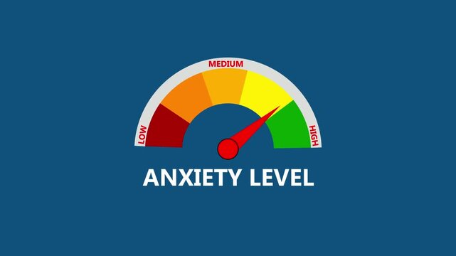 Anxiety level gauge transitions from low to high. vibrant colors and clear indicators, capturing the progression of anxiety in a visually engaging manner.