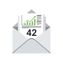 Envelope contains a document with a rising graph and the number 42.