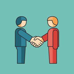 Two people in suits shaking hands in a stylized flat illustration.