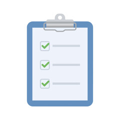 Clipboard with checklist and green checkmarks indicating completion of tasks.