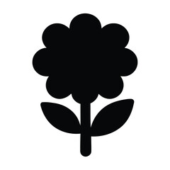Simple black silhouette of a flower with two leaves on white background Keywords: flower, silhouette, black, white