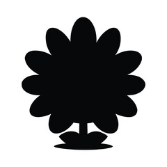 Black Silhouette of a Flower with Many Petals and Ground Base white background