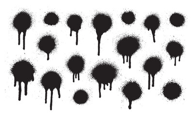 Vector Black Drips Black Ink Splatters And Dots From Spray