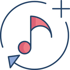 Musical Note Icon With Circular Arrow And Plus Sign For Music Related Concepts Or Applications With Transparent Background And White Backdrop