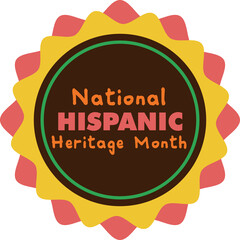 National Hispanic Heritage Month Celebration Graphic with Sunburst Emblem and Festive Colors