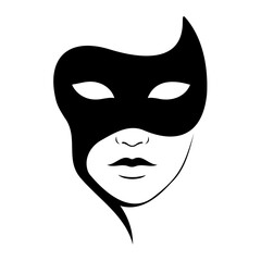 Silhouette of a woman's face with a black masquerade style mask on