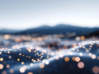 Futuristic network landscape with glowing nodes creating a captivating, dynamic design ideal for technology, innovation, and advanced connectivity themes