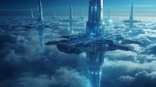 Floating Futuristic Crystalline City Above the Clouds