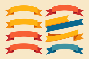 Obraz premium Set of colorful retro flat design vector ribbon banners for text
