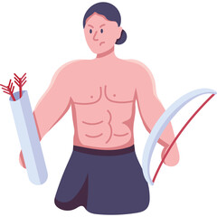 Muscular Man With Bow And Arrows In Tunic Holding A Bow And Quiver Full Of Arrows Pixel Art Style White Background