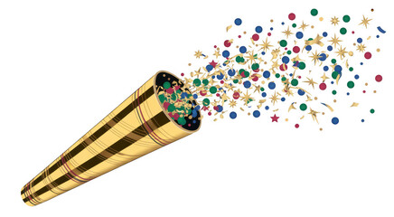 Confetti popper exploding colorful shapes isolated on a transparent background