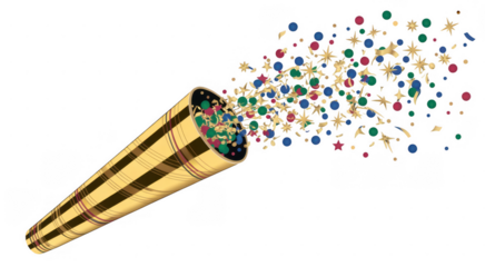 Confetti popper exploding colorful shapes isolated on a transparent background