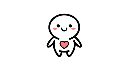 Cute cartoon character with a heart on its belly and a happy face.