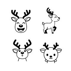 Funny set of Christmas cartoon vector reindeer and cute bunny illustrations for holiday cards