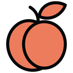 Delightful peach illustration featuring vibrant coral color and bold black outlines on a clean white backdrop perfect for graphic design elements and educational materials