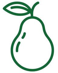 Fresh Pear Icon Design with Leaf Detail in Forest Green Hue Against a White Background for Fruit and Nature Concepts
