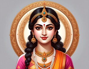 A radiant, traditionally adorned woman with dark hair