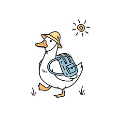 Obraz premium Duckling's Sunny Adventure: An animated portrayal of a duck embarking on a journey outdoors