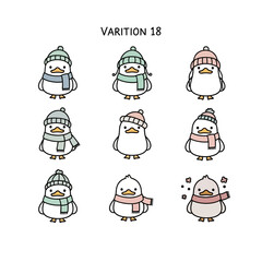 Charming array of stylized birds adorned with snug winter hats and colorful scarves
