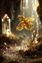 Golden Flower In Glowing Crystal Cave