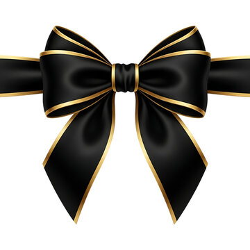 Elegant black bow with golden trim on dark background for decoration
