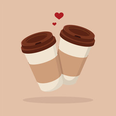 Two paper coffee cups with holders. Coffee to go vector illustration. 