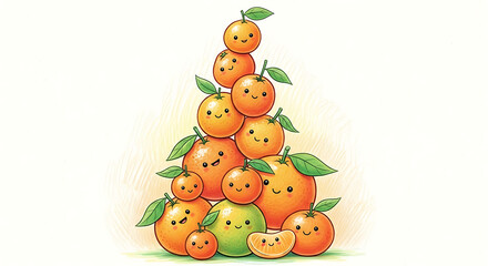 Fototapeta premium Stack of cute citrus fruit characters
