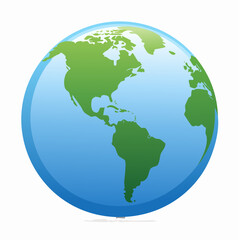 Naklejka premium Simplified Earth globe illustration featuring scattered green landmasses blue water and subtle shadow.