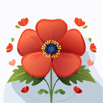 Stylized White Flower with Red Outlines and Decorative Floral Elements.