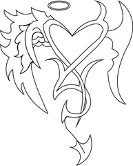 Curved Angel Devil Heart – Tribal Fantasy Line Art