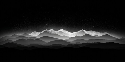 Abstract Black and White Mountain Landscape with Fog and Mist.