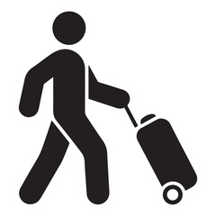 Minimal Traveler Icon – Vector Person with Rolling Suitcase Symbol vector