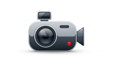 Modern digital video camera icon with a flash and recording indicator, isolated on