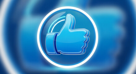 Glossy blue thumbsup icon in a white circle, symbolizing like, approval, and positive feedback on social media platforms and digital interfaces